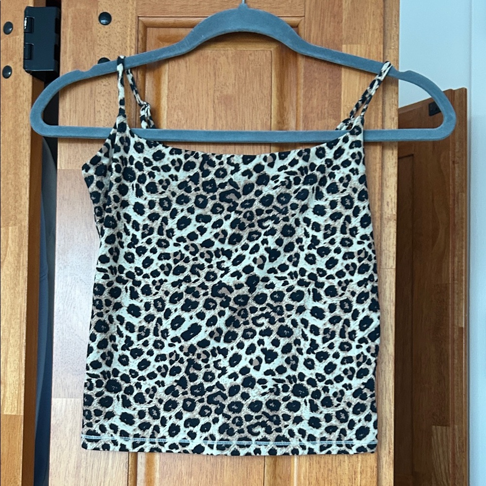 Leopard Print Cami Tank Top - Black & Cream